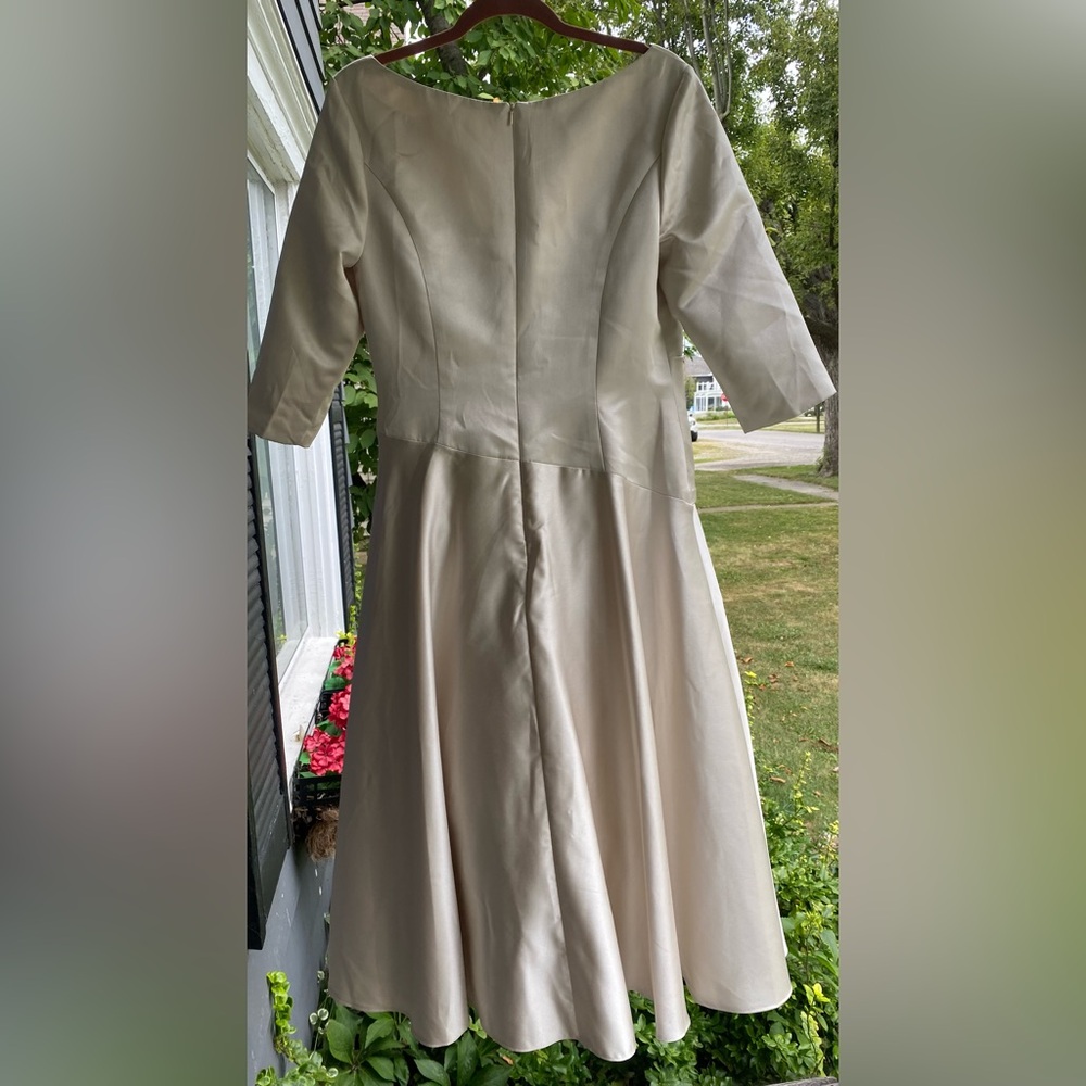 Mother of the Bride Tea Length V Neck Satin Dress - Picture 7 of 12